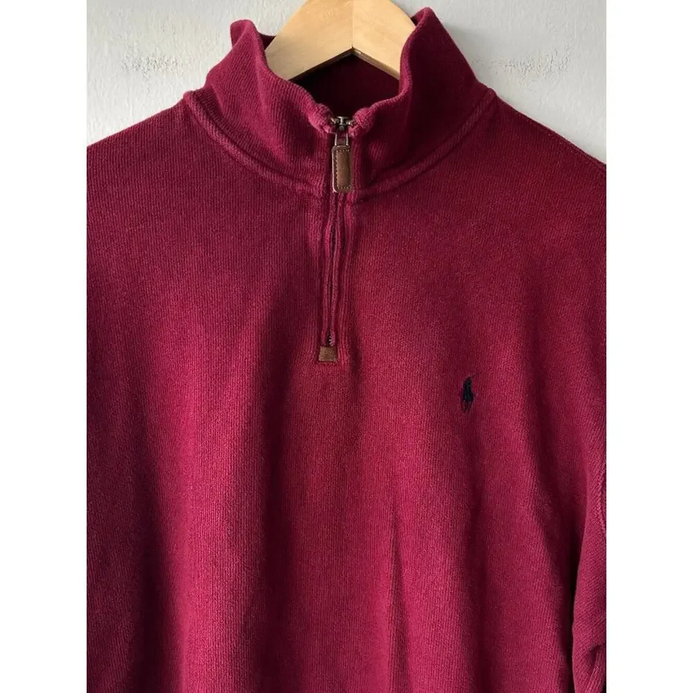 Polo Ralph Lauren XL Burgundy Quarter Zip Sweater Cotton Pony Logo Pullover